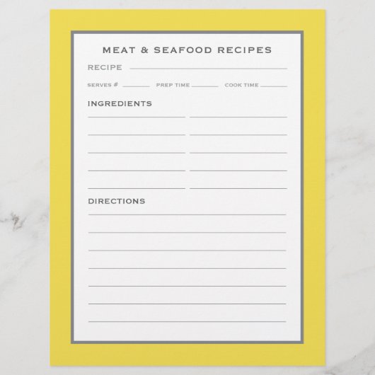 レシピページ |肉と魚介類 |黄シンプル灰色 (裏面)