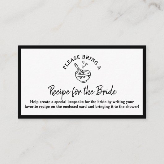 レシピリクエストカードブラック&ホワイトブライダルシャワー エンクロージャーカード (正面)