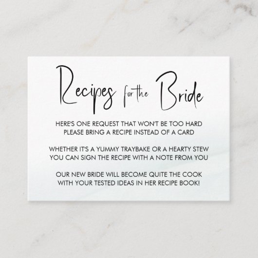 レシピリクエストグリーン洗浄ブライダルシャワーゲームカード アドバイスカード (正面)