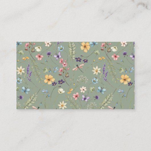 レシピリクエストセージグリーンワイルドフラワーブライダルシャワー エンクロージャーカード (裏面)