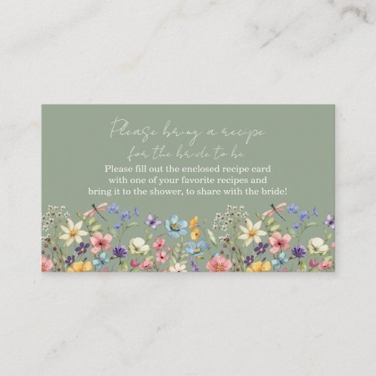 レシピリクエストセージグリーンワイルドフラワーブライダルシャワー エンクロージャーカード (正面)