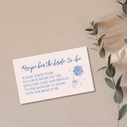 レシピリクエストブルー手描きブライダルシャワー エンクロージャーカード