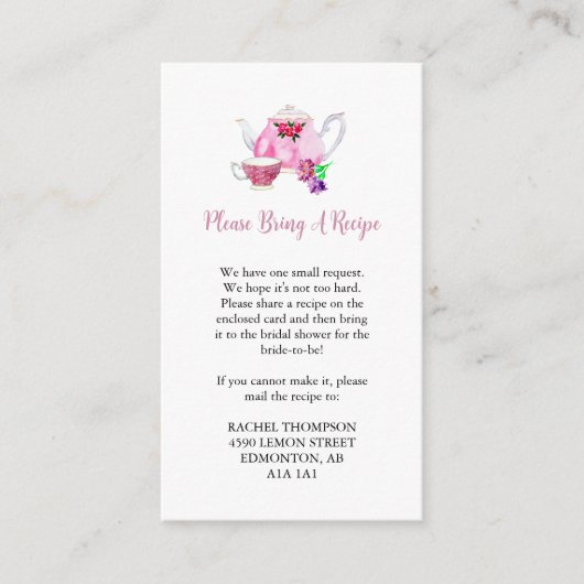 レシピリクエスト愛は醸造ブライダルシャワー茶 エンクロージャーカード (正面)