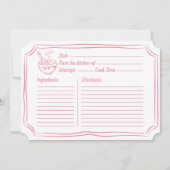 レシピ手引きピンクブライダルシャワー用メモリカード ノートカード (正面)