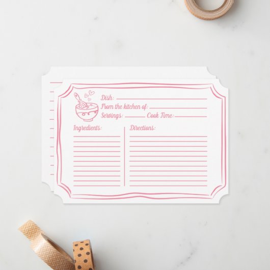 レシピ手引きピンクブライダルシャワー用メモリカード ノートカード (正面/裏面インサイチュ)