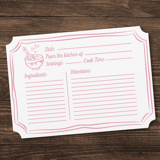 レシピ手引きピンクブライダルシャワー用メモリカード ノートカード