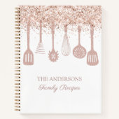 レシピ料理本バラ金ゴールドグリッター台所用品 ノートブック (正面)