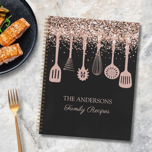 レシピ料理本バラ金ゴールドグリッター台所用品 ノートブック