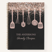 レシピ料理本バラ金ゴールドグリッター台所用品 ノートブック (正面)