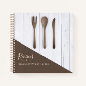 レシピ木製の台所用品の茶色の料理本 ノートブック (正面)