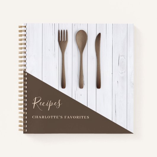 レシピ木製の台所用品の茶色の料理本 ノートブック (正面)