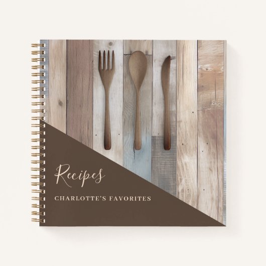 レシピ木製の台所用品の茶色の料理本 ノートブック (正面)