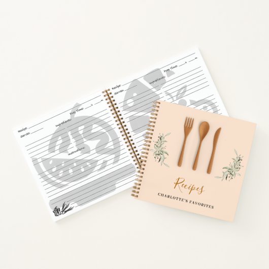 レシピ木製キッチン器具の緑の料理本 ノートブック (内部)