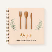 レシピ木製キッチン器具の緑の料理本 ノートブック (正面)