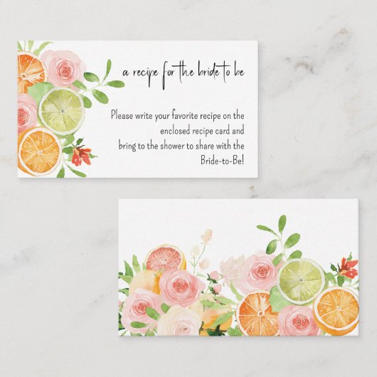 レシピ柑橘類の花のブライダルシャワー要求 名刺 (正面/裏面)