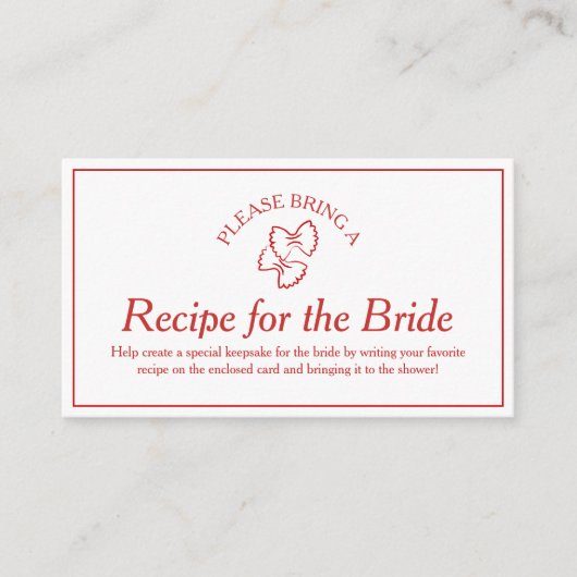 レシピ要求カードAmoreブライダルシャワー エンクロージャーカード (正面)
