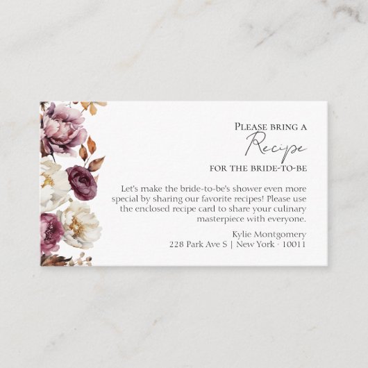 レシピ要求 | ブルゴーニュ秋ブライダルシャワー エンクロージャーカード (正面)