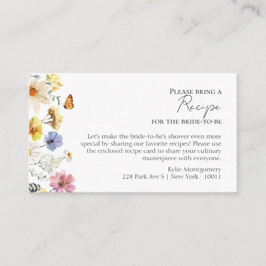 レシピ要求 |ワイルドフラワーボホブライダルシャワー エンクロージャーカード (正面)