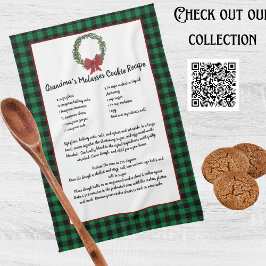 レシピ記念クリスマスクッキーグリーンプレイド キッチンタオル