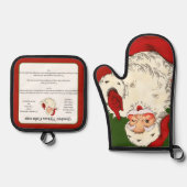 レシピ記念クリスマスクッキーヴィンテージサンタ 鍋つかみ&鍋敷きセット (正面)