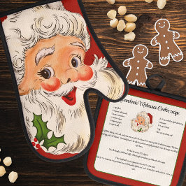 レシピ記念クリスマスクッキーヴィンテージサンタ 鍋つかみ&鍋敷きセット