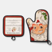 レシピ記念クリスマスクッキーヴィンテージサンタ 鍋つかみ&鍋敷きセット (正面)