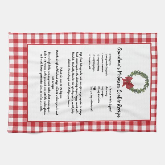 レシピ記念クリスマスクッキー赤い格子緑 キッチンタオル (横)