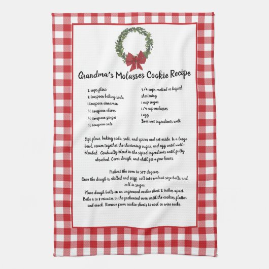 レシピ記念クリスマスクッキー赤い格子緑 キッチンタオル (縦)