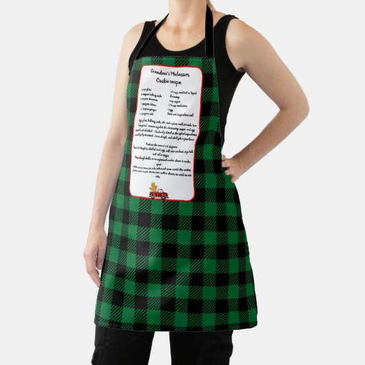 レシピ記念クリスマストラックグリーンブラックプレイド エプロン (インサイチュ)