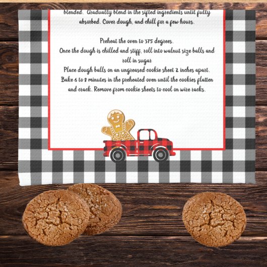 レシピ記念クリスマストラック白黒プレイド キッチンタオル