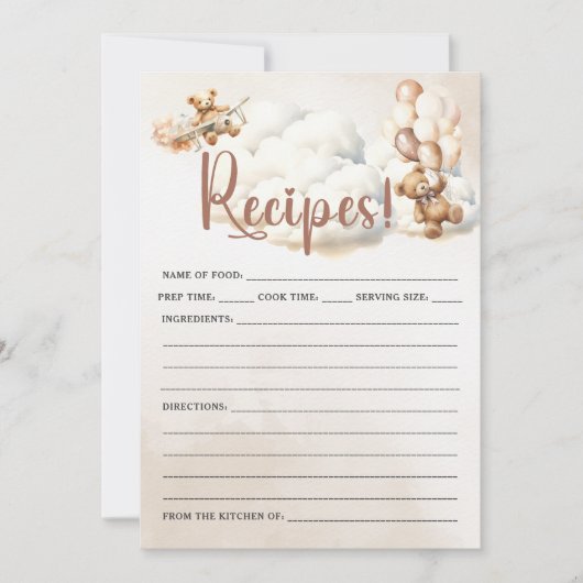 レシピ赤ちゃんシャワーゲームかわいいクマ 招待状 (正面)