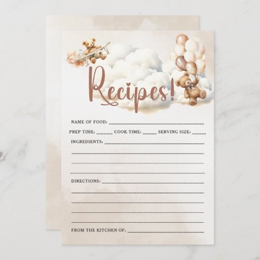 レシピ赤ちゃんシャワーゲームかわいいクマ 招待状 (正面/裏面)