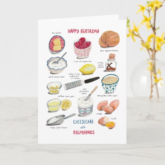 レシピ赤と黄色の誕生日チーズケーキ カード (黄色い花)
