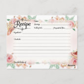 レシピ赤面ピンクフローラバラ金ゴールドブライダルシャワー ポストカード (裏面)
