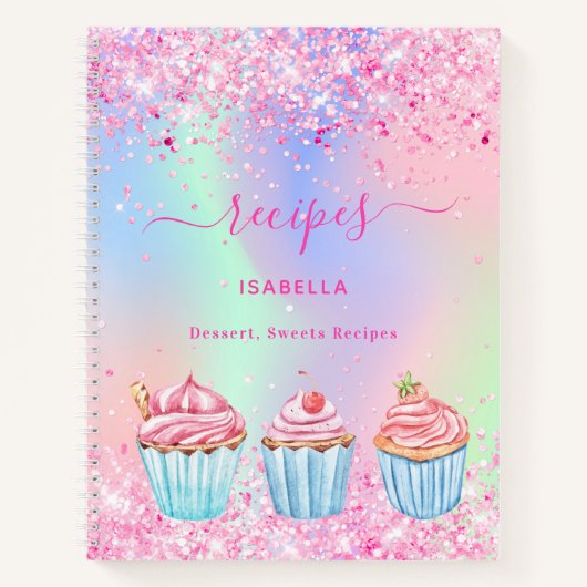 レシピ赤面ピンクベーキンググリッターカップケーキ名 ノートブック (正面)
