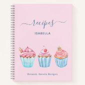 レシピ赤面ピンクベーキングブルーカップケーキ名 ノートブック (正面)