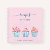 レシピ赤面ピンクベーキングブルーカップケーキ名 ノートブック (正面)