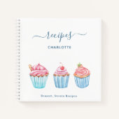 レシピ赤面ピンクベーキングブルーカップケーキ名 ノートブック (正面)