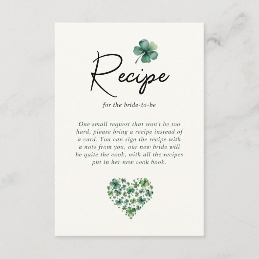 レシピfor新婦グリーンシャムロックブライダルシャワー エンクロージャーカード (正面)