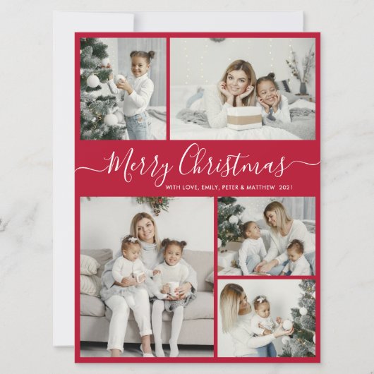 レシンプルッドホワイト5フォトコラージュクリスマス シーズンカード (正面)