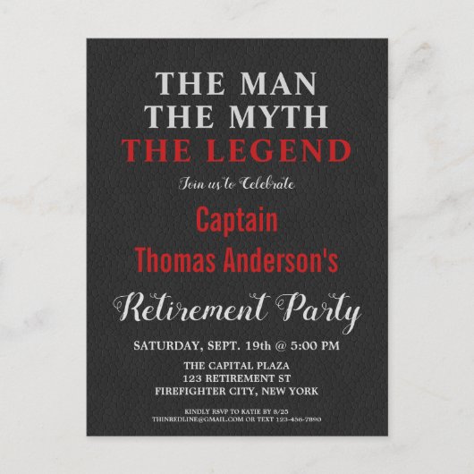 レジェンドファイアファイターリタイアパーティー インビテーションポストカード (正面)