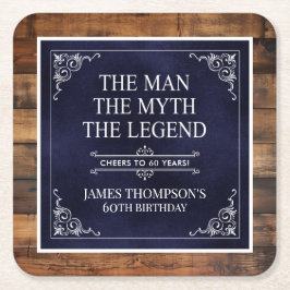 レジェンド伝説の男 60歳の誕生日 ネイビーブルー スクエアペーパーコースター