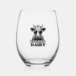 レジェンド酪農おもしろ農家牛飼いダジャレグラフィックTシャツ ステムなしワイングラス
