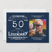 レジェンド50誕生日フォトブルーヴィンテージ 招待状 (正面)