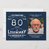 レジェンド80誕生日フォトブルーヴィンテージ 招待状 (正面)