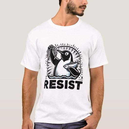 レジスタペンギンおもしろいアート – 動物の抗議 Tシャツ (正面)