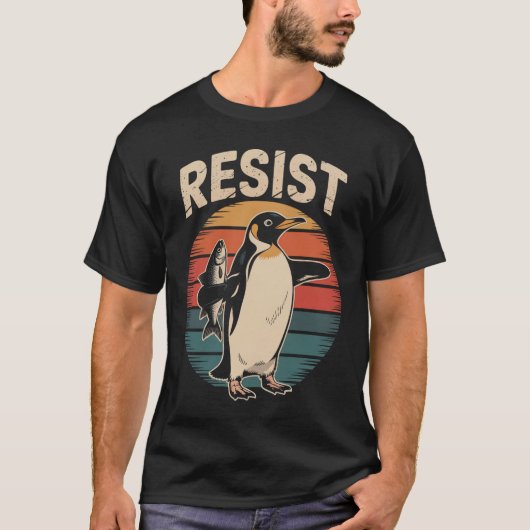 レジストペンギンズアクティビズム抗議関税レトロ Tシャツ (正面)