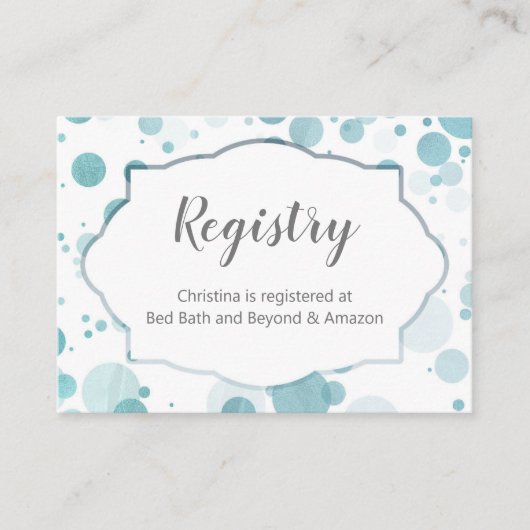 レジストリ挿入カード、ブルードット少年の赤ちゃんシャワー エンクロージャーカード (正面)