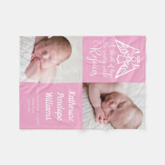 レジスベイビーガールフォトピンクカスタムクリスマス フリースブランケット (正面(横))