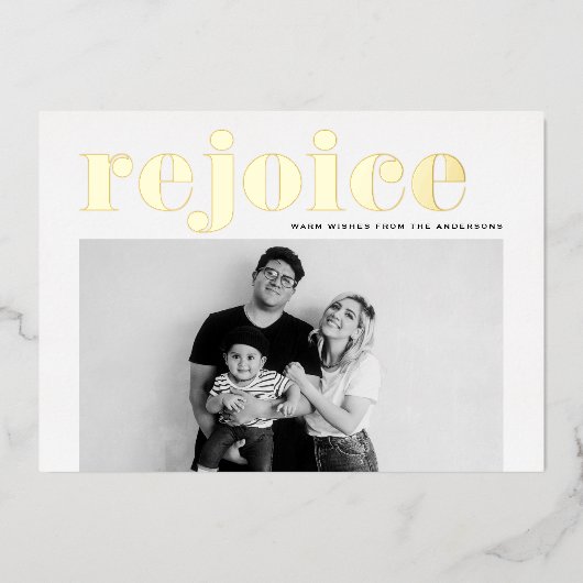 レジョイスはっきりしたタイポグラフィモダン写真クリスマス 箔シーズンカード (正面)